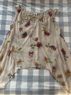Moa Moa Cream Sheer Floral Blouse with Pink & Green Accents